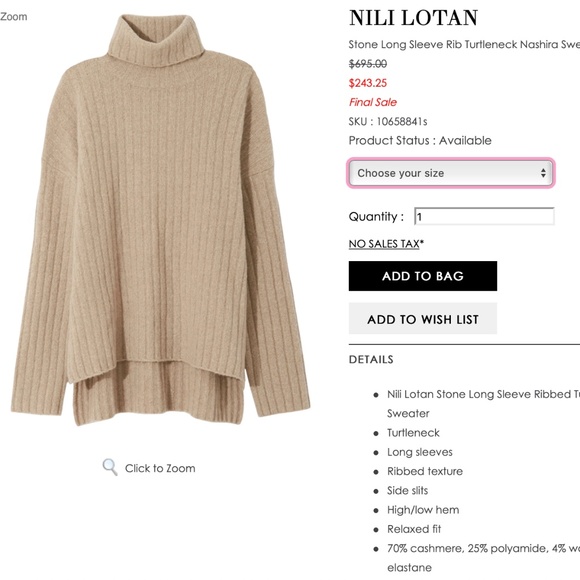 Nili Lotan Nasıra Ribbed Turtleneck Sweater - Picture 1 of 4